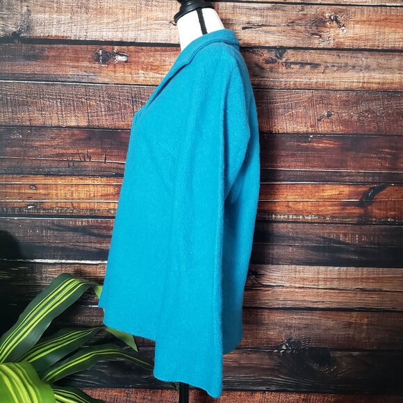 Chicos 100% Knitted Wool Teal Button Front Jacket Size 1 Medium - Picture 3 of 9